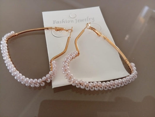 Heart Shaped Hoop Earrings With Pearls Earrings Poshy's closet